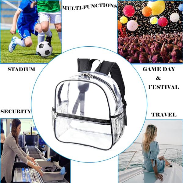 Mini Clear Backpack 12x12x6 Stadium Approved Plastic Backpack, Black, Sport