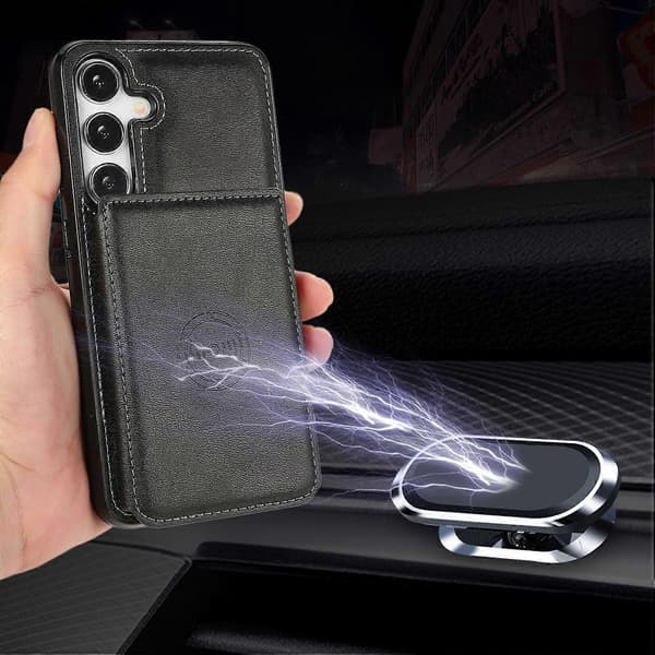 Etui til Samsung Galaxy A56 5G med kortholder, stativ, PU-læder + TPU-telefoncover (sort)