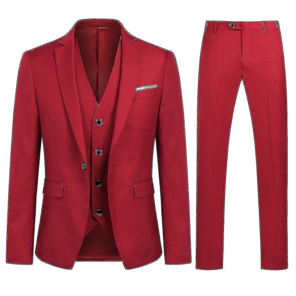 Herredragt Business Casual 3-delt jakkesæt blazerbukser Vest 9 farver Z Hotsælgende varer Red S