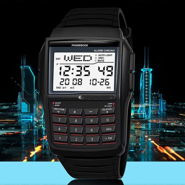 2X LED Electronic Watch Digital Sport Multifunction Calculator Watch Waterproof Watch Computer Style Black Svart