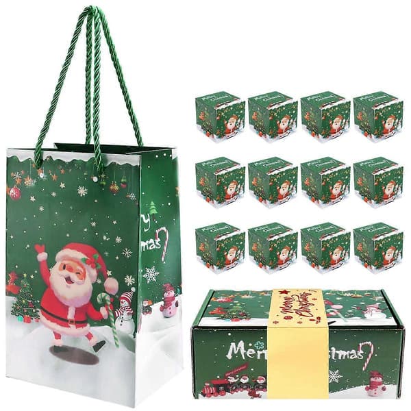 Julegris sett gaveeske for kontantgave (grønn 12 stk)