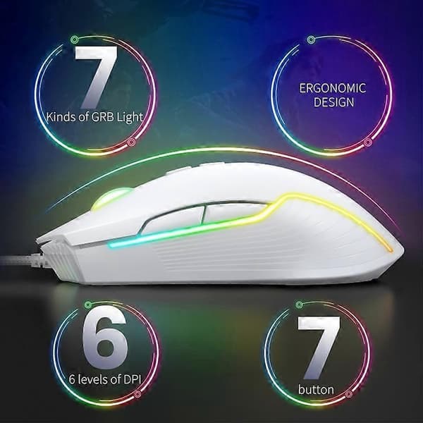 ONIKUMA CW905 RGB-belysning Kablet Mus Hvit White