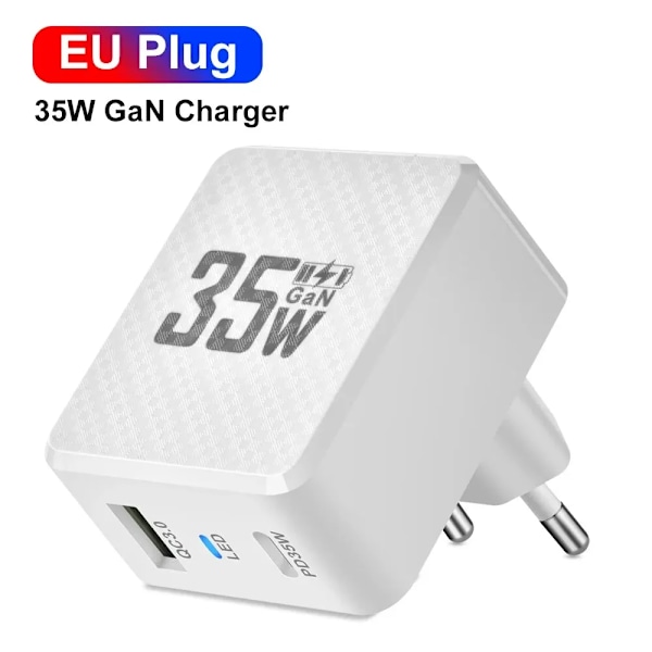 35W GaN USB Type C Lader Nettbrett Hurtiglader QC3.0 PD3.0 Ladeadapter For Iphone 15 Xiaomi Poco F5 Laptop Lading EU White