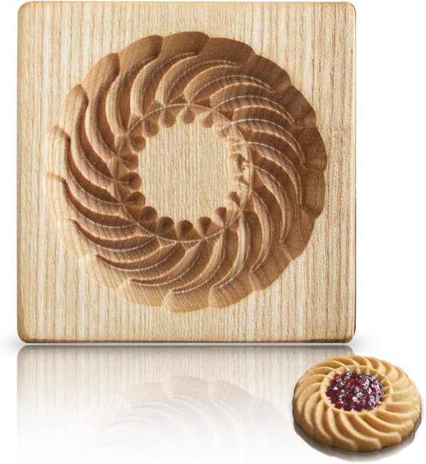 Trekakeform og kakestempel, 3D-pregeverktøy for kakebaking, personlige håndpressede designkakepresser (runde)