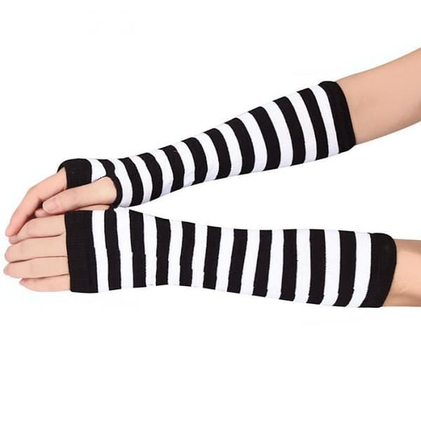 Arm Warmers Striped, Fingerless & Long - Black/White [35cm] MultiColor MultiColo MultiColo{YDE}-FX-