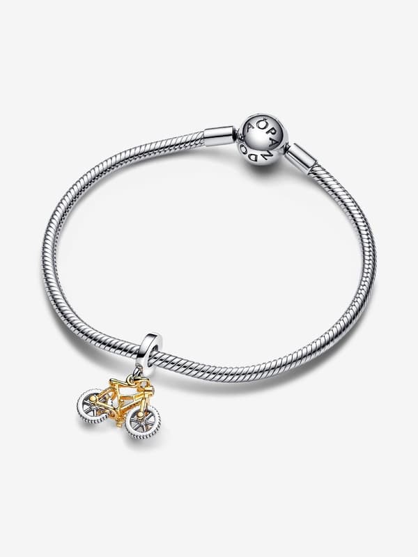 Two-tone Bicycle Charm with Spinning Wheels - Sterling Silver, 14k Gold Plating
