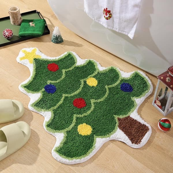 Måtte - 40*60 cm - Dørmåtte - Julebadeværelsesmåtte - Julegulvmåtte - Juletræsbadeværelsesmåtte