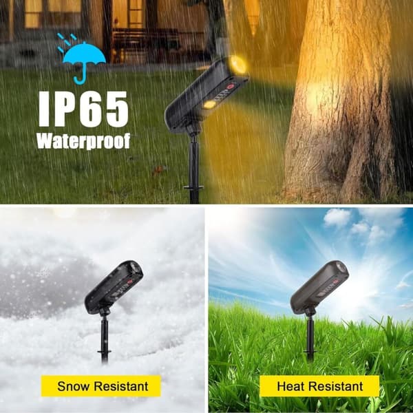 Sæt med 4 solcelledrevne spotlights, 3000K, IP65, 2 tilstande, udendørs solcellelamper til have, indkørsel, gangsti, gårdhave