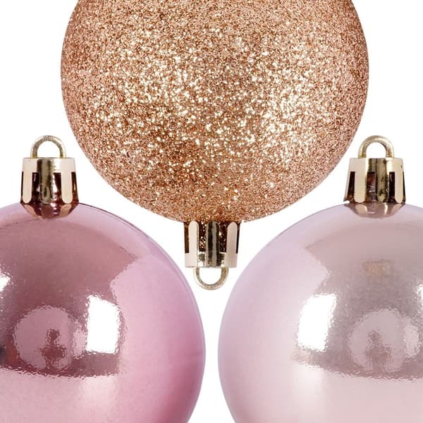 Sett med 12 knusesikre rosa juletrekuler - glitter & matt
