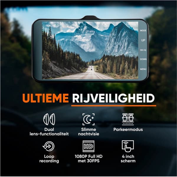 Dobbelt dashbordkamera foran og bak, Full HD, 170° vidvinkel, nattsyn, parkeringsmodus