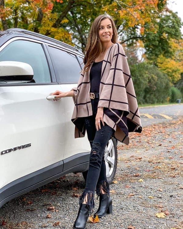 Damekuvertponcho åben front cardigan med bælte til efterår vinter