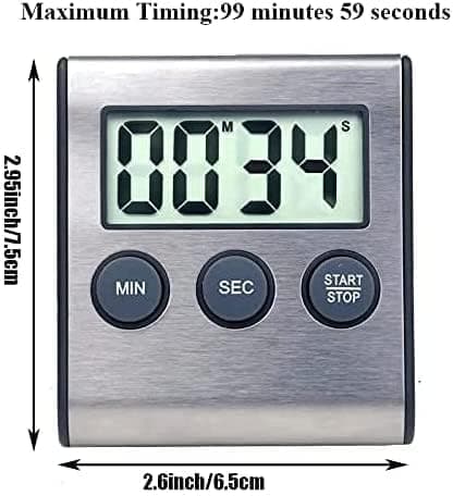 Kitchen Timer, Digital Kitchen Timer Magnetic Countdown Kitchen Timer with Loud Alarm Stainless Steel Timer for Kitchen Cooking