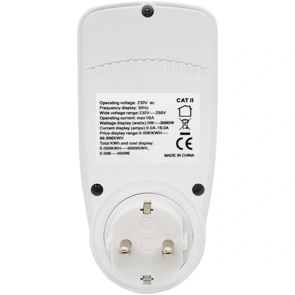 Wattmeter 230 V/16 A - Electricity Meter - Socket for Cost Control of Power Consumption - Energy Meter Socket with Large LCD Display