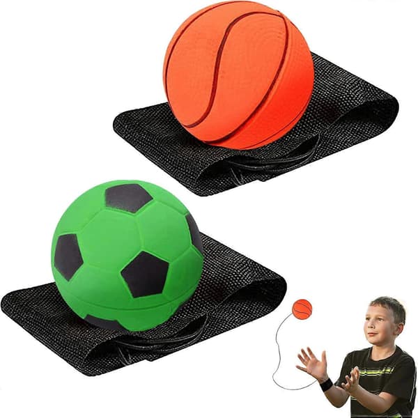 Gummiballer med bånd, 2 styk elastisk reb returbold gummibånd med håndledsrem til sport