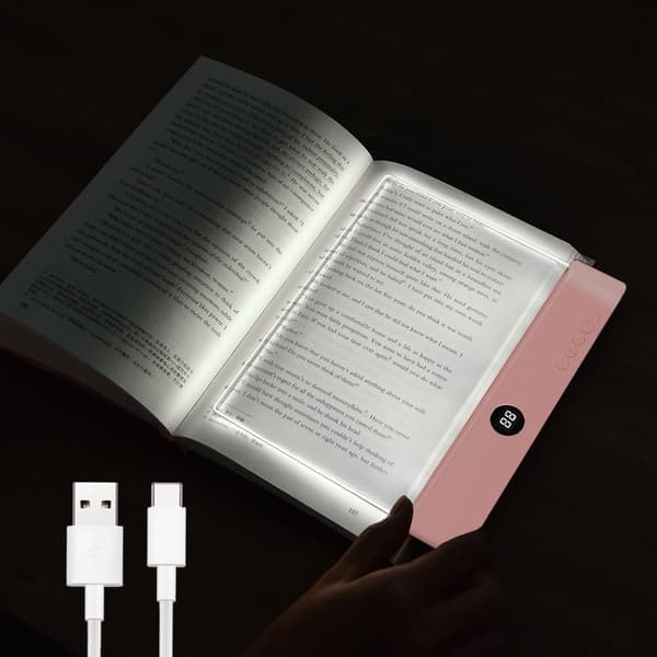 Book Light, Rechargeable Clear LED Flat Reading Light with 3 Colors & Timer, Dimmable Panel Light Book Full Page Light for Reading in Bed at Night