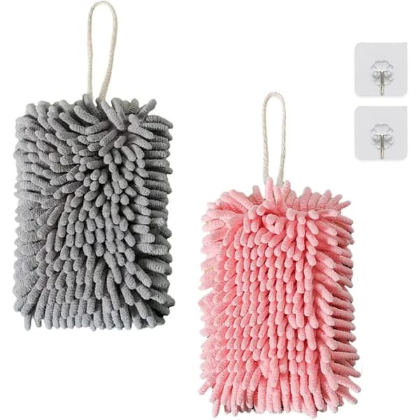 Hanging Towel, Soft Microfiber Hand Towel with High Pile, Super Absorbent Quick Drying Towels with Hanging Loop for Kitchen and Bathroom (2-Pack)