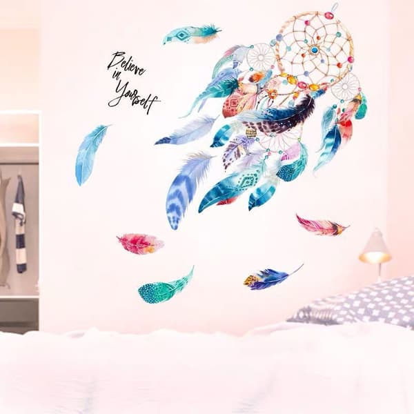 A set of feather dream catcher net wall decals wall sticker wall decoration_OF