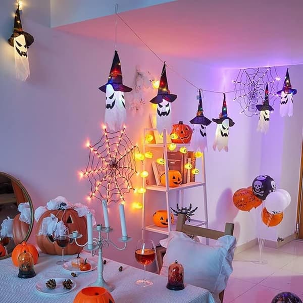 Halloween häxhattsljusslinga, 5-pack, LED, batteridriven, utomhusdekoration