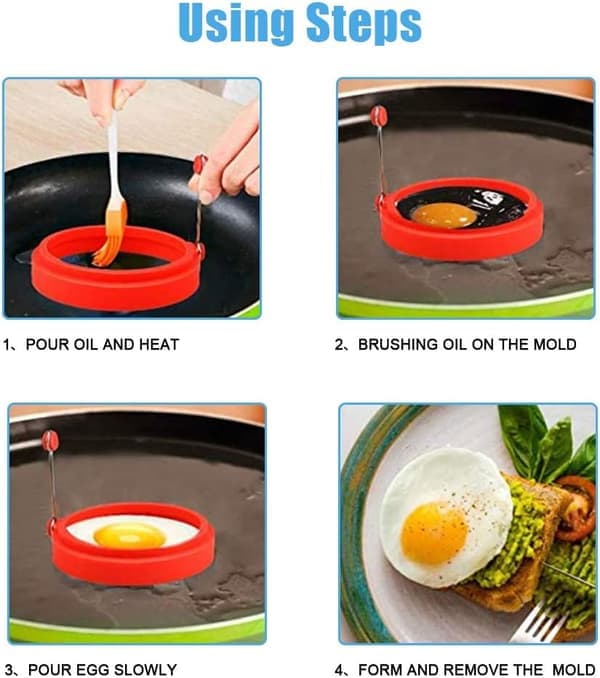 Silikon eggringer, non-stick eggringer, eggkokeringer, perfekt form for stekt egg eller pannekakeringer