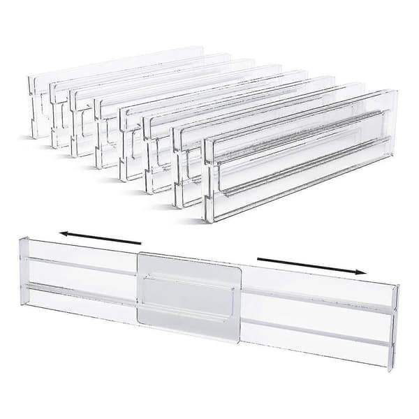 Drawer Dividers 8-Pack, Adjustable 3.2 inch High Expandable from 11-20.6 inch Kitchen Drawer Organizer