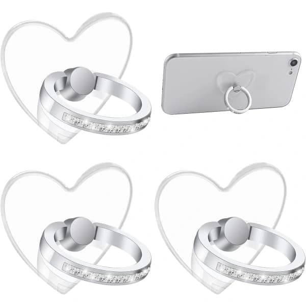 3-pak Mobiltelefonholderringe (hjerteform) 360° rotation diamant