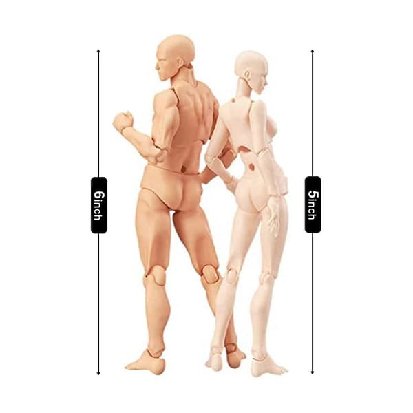 Kropsmodel, kunstnermannequin, blokhoved, leddelt mannequin, tegnefigurer, han+hun sæt (grå)-B8