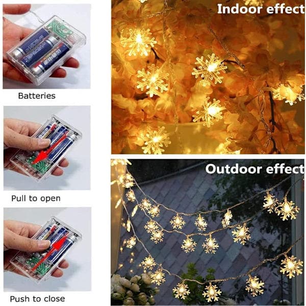 Christmas Lighting - Snowflake String Lights - 6m 40 LED - Battery Operated (Requires 3 AA Batteries)