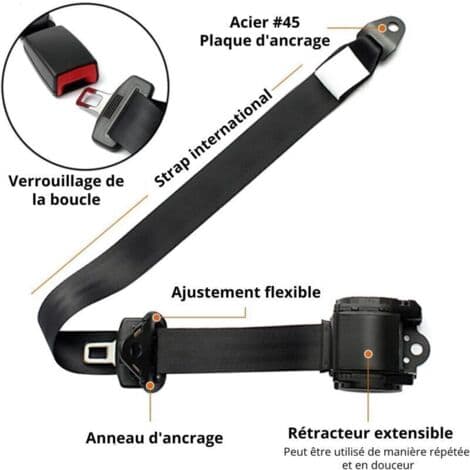 Automatic 3-Point Seat Belt - Universally Adjustable - Easy Installation on Various Vehicles - Enhanced Comfort with Adjustable Carabiner