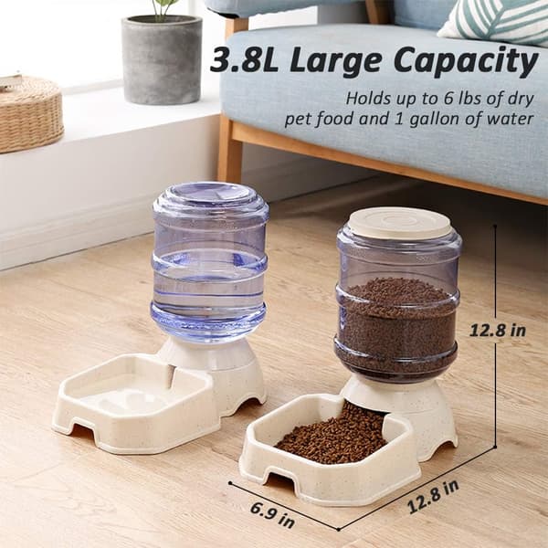 Automatic Feeder and Water Dispenser for Dogs and Cats, Gravity Refill, Easy Cleaning, Self-Feeding. White White