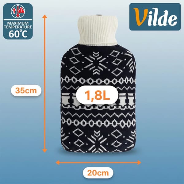 Varmeflaske med strikketrekk, 1,8 liters kapasitet