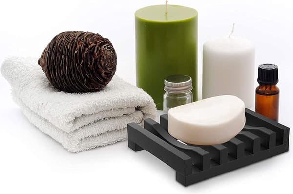 Silicone Soap Dish, 2 Pieces Black, Self-Draining Soap Holder, Bathroom Accessories
