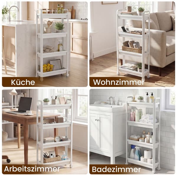 4-våningars smal köksvagn med handtag, vit