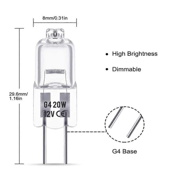 80 stk. G4 12V 20W halogenpære glødepære transparent glas