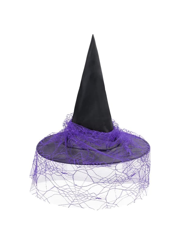 Heksehat til damer, Halloween, med slør, tilbehør til heksekostume til voksne, fest