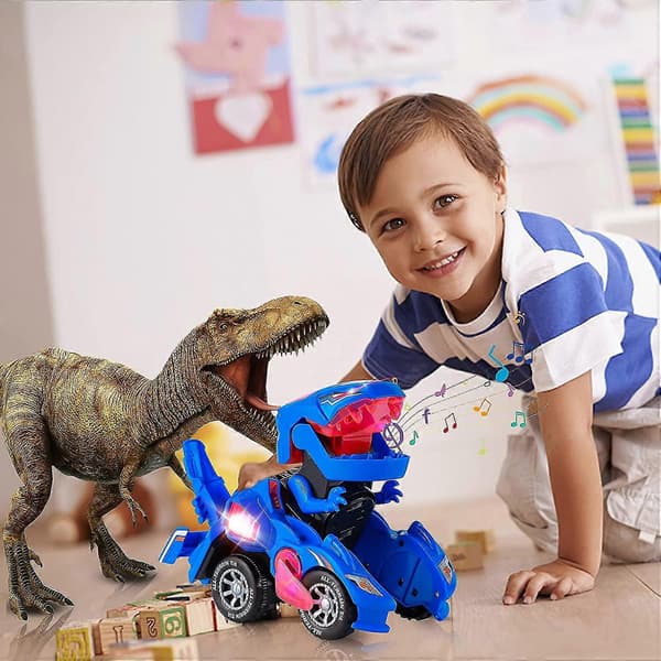 Transformerende Dinosaurie Billeker, Transformerende Dinosaurie LED-bil med Lys og Musikk