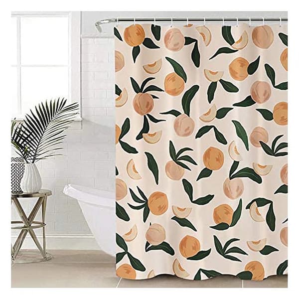 Peach Pattern Shower Curtain with Hooks, Waterproof and Washable