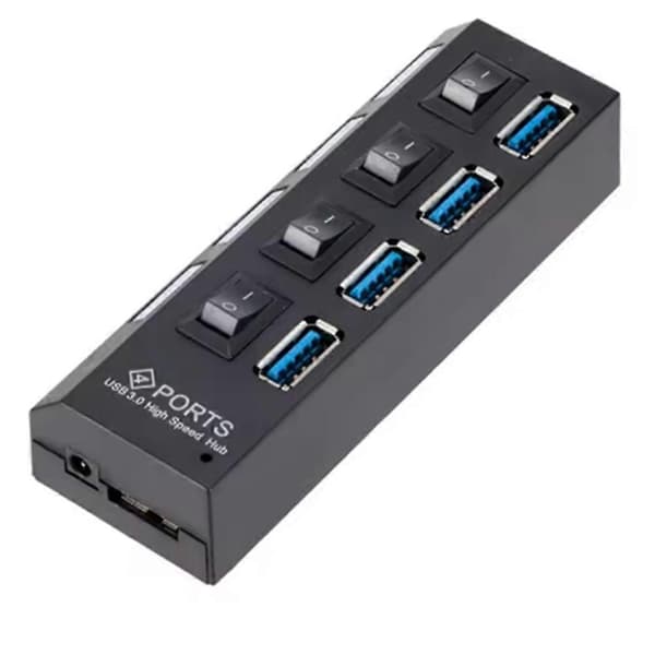 4-porters USB HUB 3.0 Hub USB-splitter Multi USB Hub 3.0 Hub Strømadapter med individuell strømbryter for PC