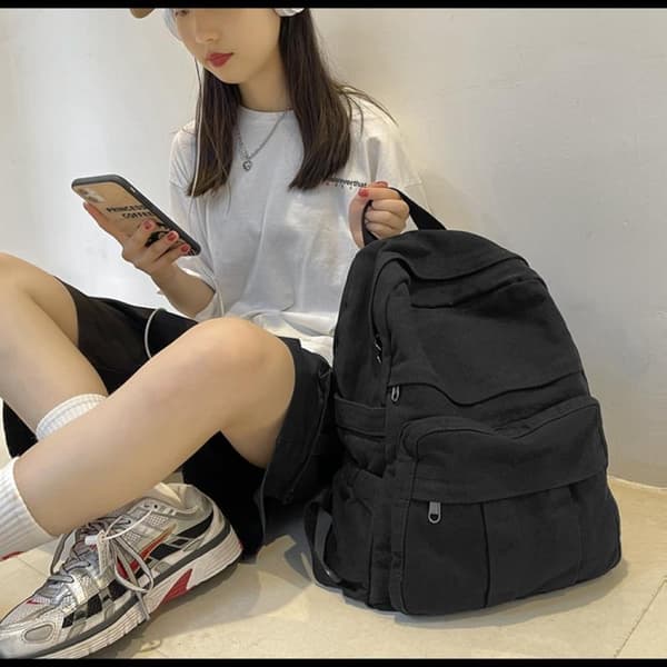 Laptop Backpack for Women Canvas Travel Backpack Retro Brown School Backpack (Black)