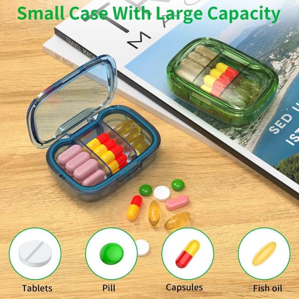 Small Pill Box with Compartments, Moisture-Proof Pill Container, Travel Pill Organizer