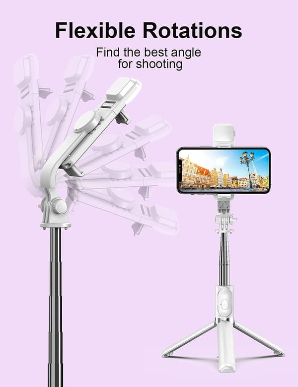 Selfie stick with tripod and remote control, extendable