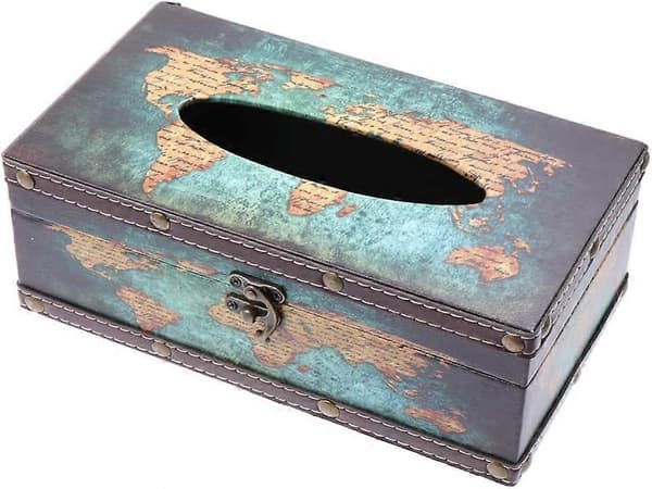 Verdenskart Tissue Box Cover, Tre Vintage Tissueholder Rektangulær Dekorativ Tissue Box Serviettfodral Dispenser