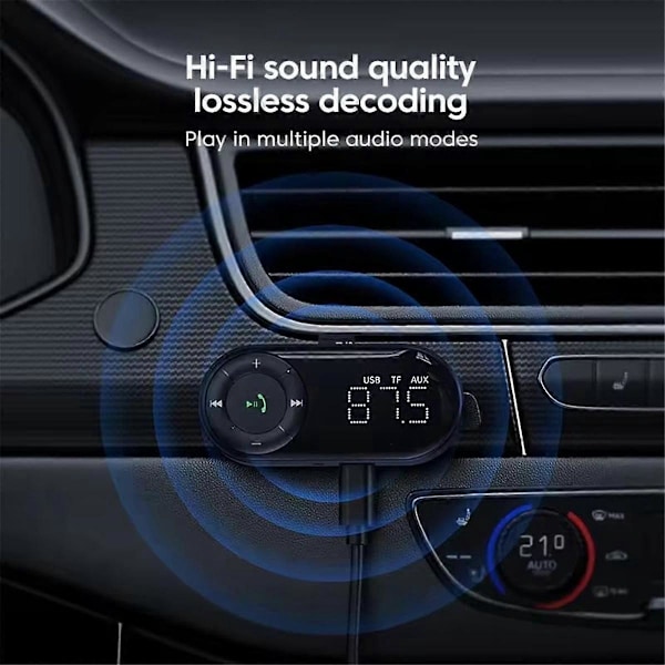 Bluetooth 5.2 FM Lähetin-vastaanotin autoon, Bass Stereo HiFi Audio Bluetooth -autoadapterin tuki