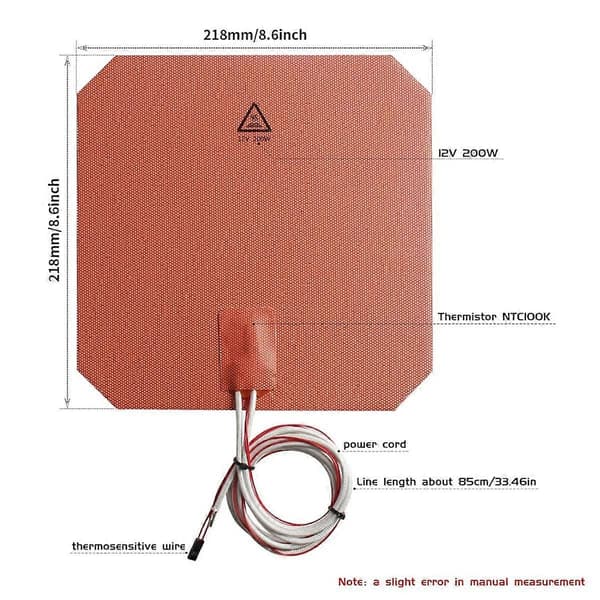 3D-printertilbehør til Anycubi DIY-del - 12V 200W Silikonevarmepude 220x220mm