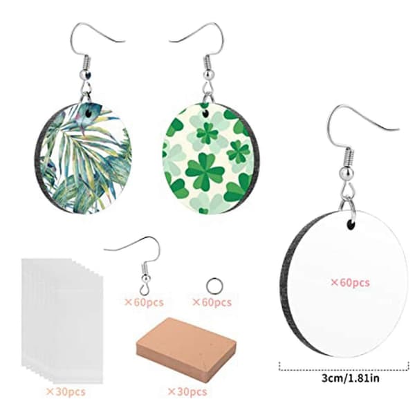 Sublimation Blanks Round Earrings, Sublimatable MDF Earrings with Ear Hooks Jump Rings Holder Approx