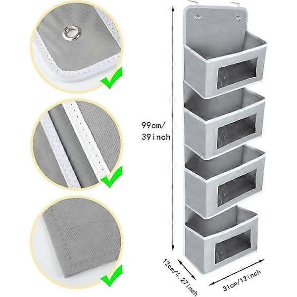 Door Storage Organizer, 4 Pockets, Foldable Fabric Hanging Organizer