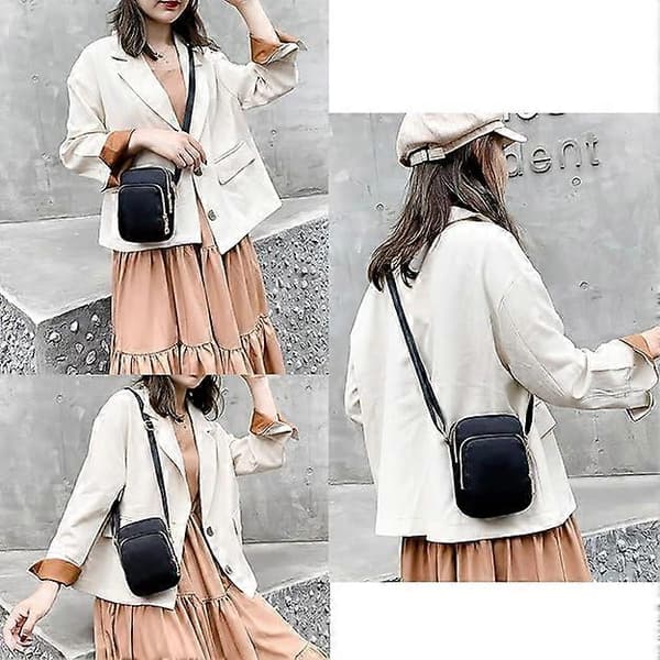 Crossbody-taske til kvinder, nylon-skuldertaske med justerbar rem, sort
