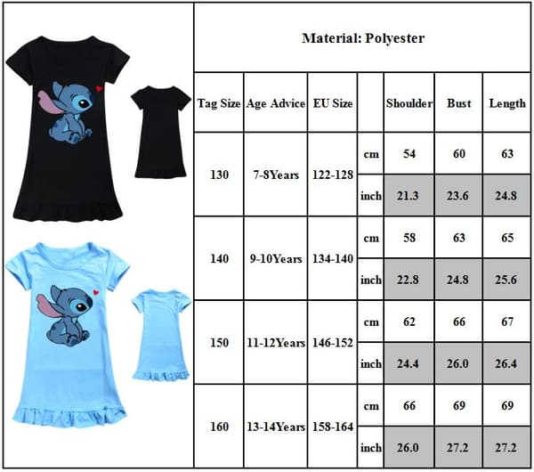 Lilo & Stitch flickklänning nattlinne ljusblå 160 cm polyester Light blue 160cm