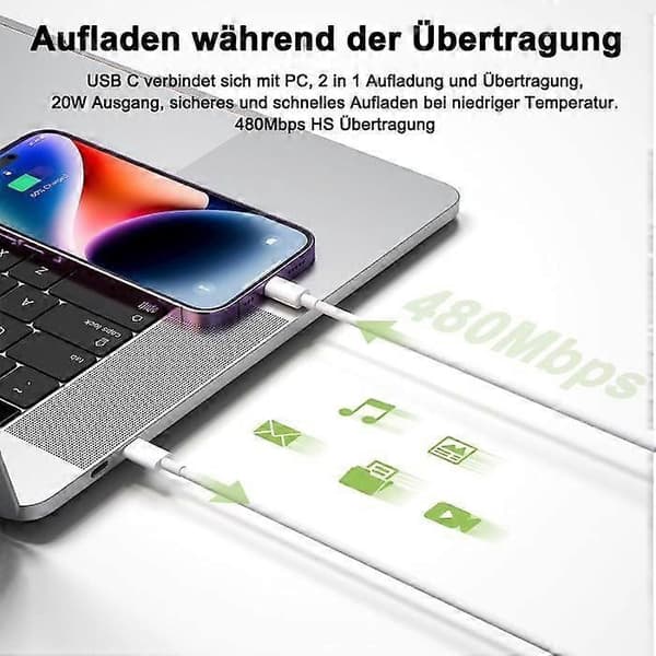 20W Hurtiglader iPhone, Hurtiglader for iPhone med 1M PD USB C Lader iPhone, iPhone Laderhode med [40]