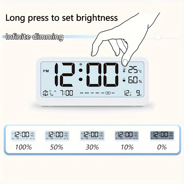 Multifunctional Digital Clock LED Adjustable Brightness Temperature and Humidity Display Dual Mode Alarm Clock G3440A