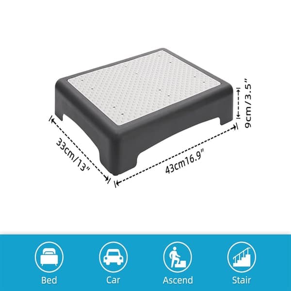 Low Step Stool for Seniors - Stable Half Step Large Platform for Adults, Non-Slip - Lightweight - Bathtub Black Background+Dotted White Cushion 43*33*9cm
